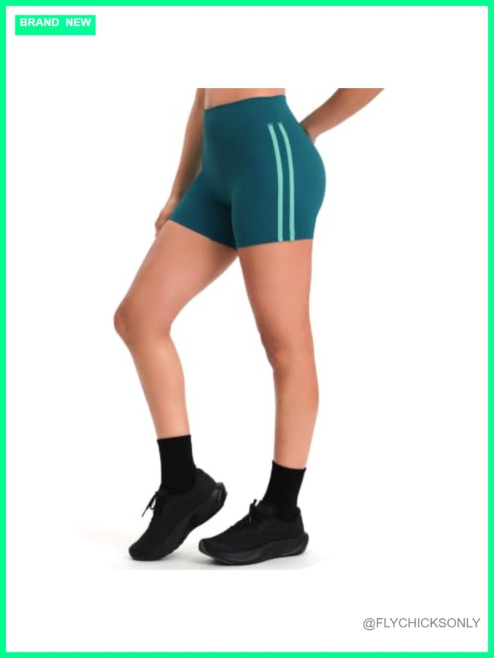 High Waist Striped Biker Shorts 4" Inseam Tummy Control Gym